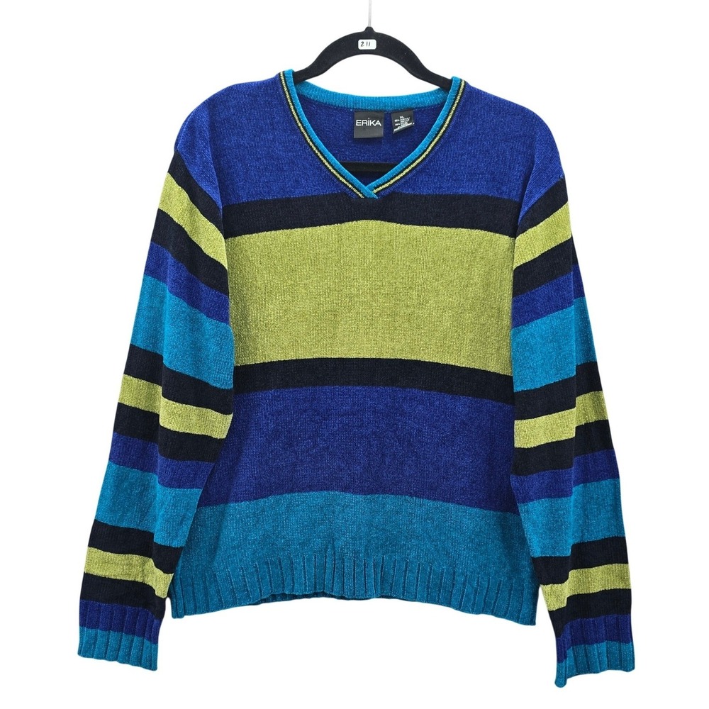 Electric Cozy Rockstar Preppy Y2K Multicolor Grunge Stripe Pullover‎ Sweater XL